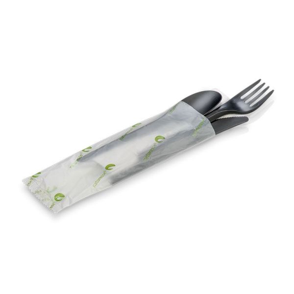 CPLA, Sæt 4 sort (Kniv-gaffel-suppeske-serviet) - 1 stk pk*