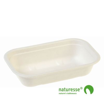 Menu bakke biocoated sukkerrørsfiber, 1000ml, 229x153x57mm, hvid - 125 stk pk / 2 pk karton