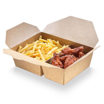 Take-Away box Kraft karton/PLA, 2-delt 800/560ml, 215/197x155/140x65mm, brun - 50 stk pk / 4 pk karton