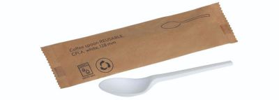 Dessertske CPLA - "REUSABLE", 128mm, singlewrapped, hvid - 1 stk pk* / 500 pk karton*