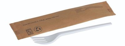 Gaffel CPLA - "REUSABLE", 168mm, singlewrapped, hvid - 1 stk pk* / 500 pk karton*