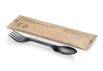 Gaffelske CPLA - "REUSABLE", 168mm, singlewrapped, sort - 1 stk pk* / 500 pk karton*