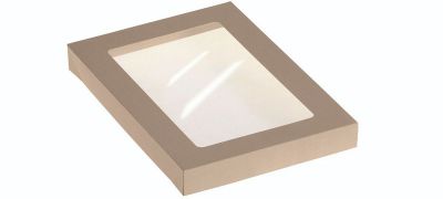 Låg Bambuskarton, 215x135mm m PLA rude til #19609, beige - 50 stk pk / 8 pk karton