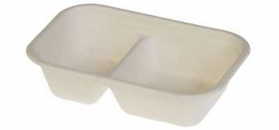 Menu bakke biocoated sukkerrørsfiber, 420/250ml 2-rum, 229x153x57mm, hvid - 125 stk pk / 2 pk karton