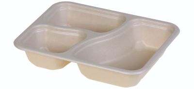 Menu bakke biocoated sukkerrørsfiber, 400/200/150ml, 227x178x45mm, natur, 3-rum - 125 stk pk / 2 pk karton