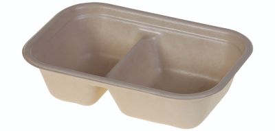 Menu bakke biocoated sukkerrørsfiber, 420/250ml 2-rum, 229x153x57mm, natur - 125 stk pk / 2 pk karton