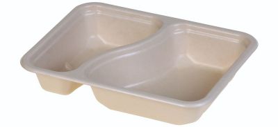 Menu bakke biocoated sukkerrørsfiber, 550/340ml 2-rum, 227x178x45mm, natur - 125 stk pk / 2 pk karton