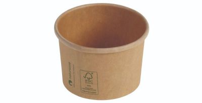 Suppe bæger Kraft karton/PLA, 240ml/8oz, Ø90x60mm, logoprintet, brun - FSC MIX CREDIT - 25 stk pk* / 20 pk karton*