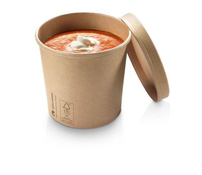 Suppe bæger Kraft karton/PLA, 360ml/12oz, Ø90x80mm, logoprintet, brun - FSC MIX CREDIT - 25 stk pk* / 20 pk karton*