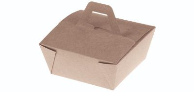Take-Away box Bambuskarton/PLA, 670ml, 110x110x65mm m håndtag, beige - 50 stk pk / 10 pk karton